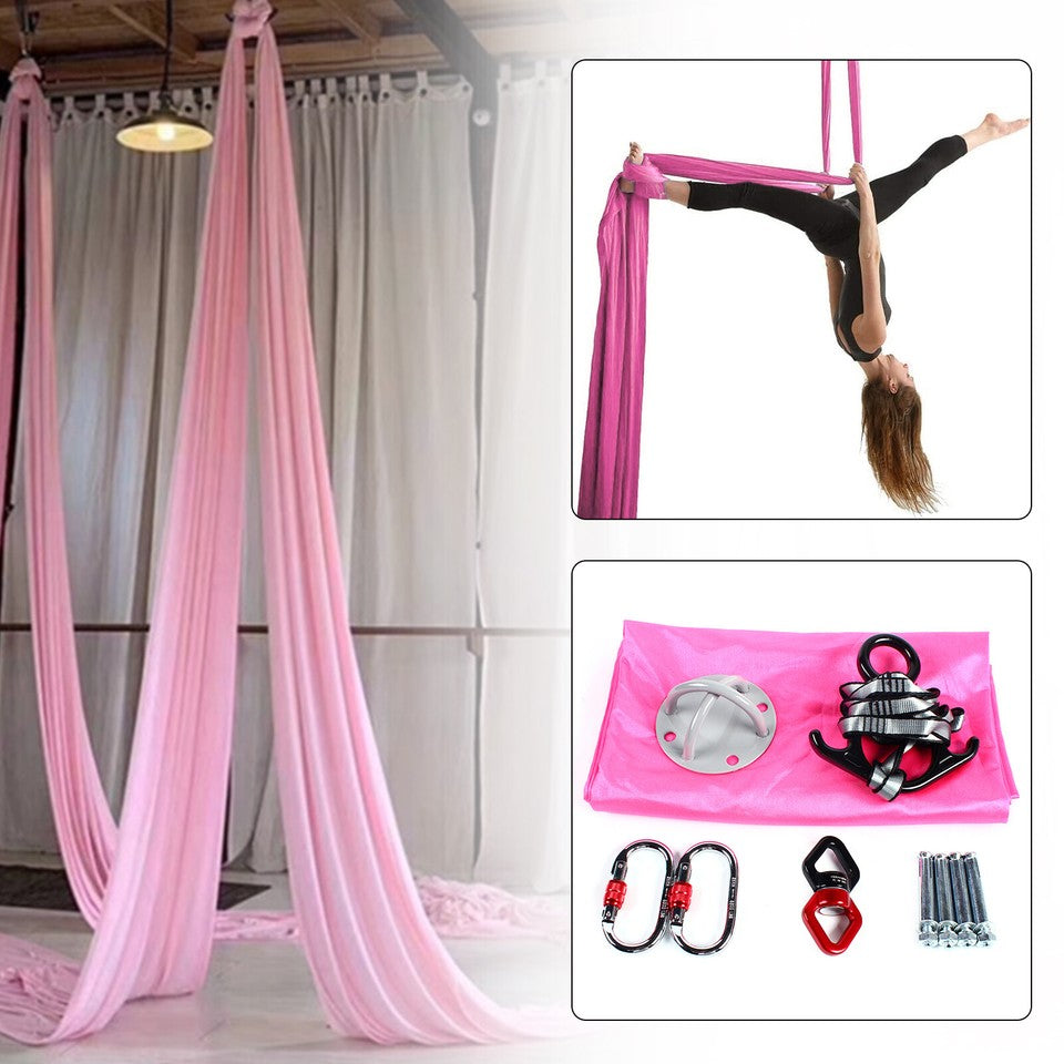 Pink Aerial Silks Deluxe Equipment Set for Aerial Yoga, Aerial Yoga Hammock NEW